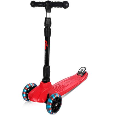 

Folding Adjustable Height 3 LED Wheels Kids Kick Scooter-Red