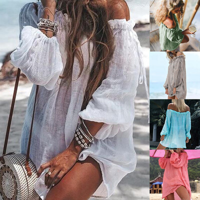 

Roseonmyhand Women Bikini Cover Up Swimwear Summer Beach Wear Off Shoulder Blouse Dress