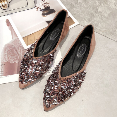 

Spring Korean version of rhinestone pointed shallow mouth fairy gentle shoes chic with flat shoes women