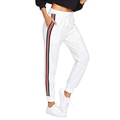 

Tailored Women High Waist Harem Pants Women Stripe Elastic Waist Stripe Casual Pants