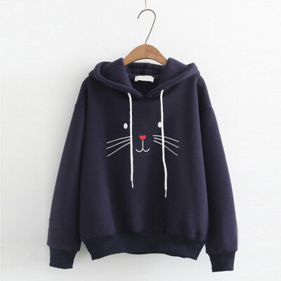 

Nomeni Women Autumn Long Sleeve Cat Printing Hooded Sweatshirt Blouse Tops T Shirt