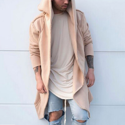 

Men Loose Solid Ops Coat Cardigan Casual Long Sleeve Hooded Outwear Large Size