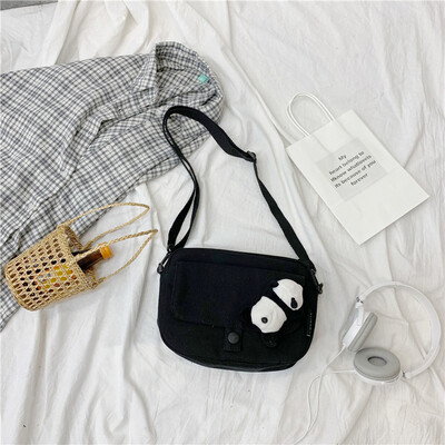 

Baggage Canvas Baggage Girls One Shoulder Slant Baggage College Students Summer Baitao Korean Japanese Department Baggage Black in