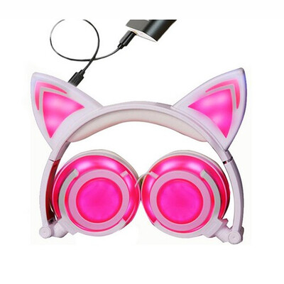 

New Version Rechargeable Foldable Flash LED Diode Luminous Cat Headphones Backlit Headset for PC Computer Mobile Phone