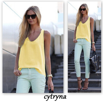 

Womens V Neck Sleeveless Loose Chiffon Tank Top
