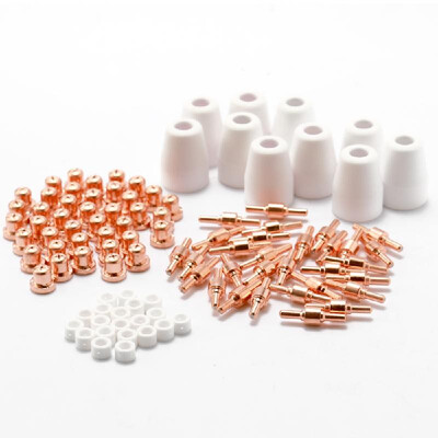 

100PCS Copper Extended Long Plasma Cutter Tip Electrode Nozzle Shieded-cup Gas Ring Kit Consumable For PT-31 L-G-40 Cutting Torch