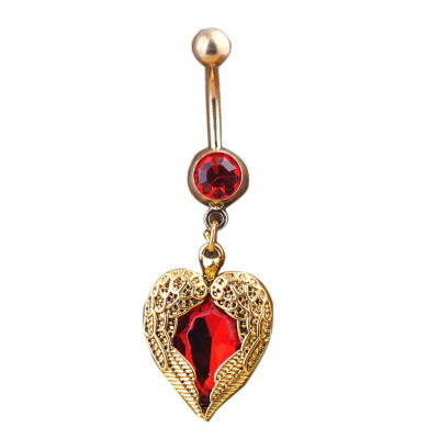 

Gold Love Heart Dangle Belly Button Body Piercing Jewelry Crystal Navel Ring