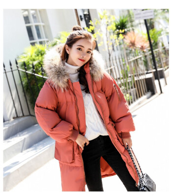 

2018 Korean womens fashion relaxed warm warm thick wool collar cotton jacket temperament leisure pure color down jacket