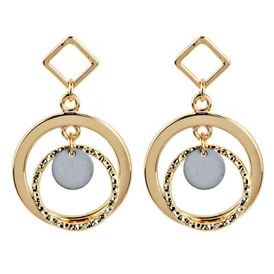 

Korean Women Fashion Dress Jewelry Elegant Exaggerated Geometric Metal Circle Long Earrings Gifts