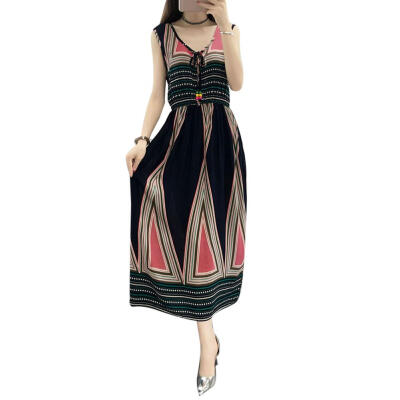 

Boho Printing Sleeveless Tunic Long Dress Elegant Women Beach Maxi Dresses