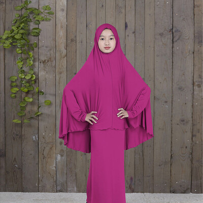 

Muslim Arab Middle Eastern Teen Girl Solid Color Simple Dress Two-Piece Suit