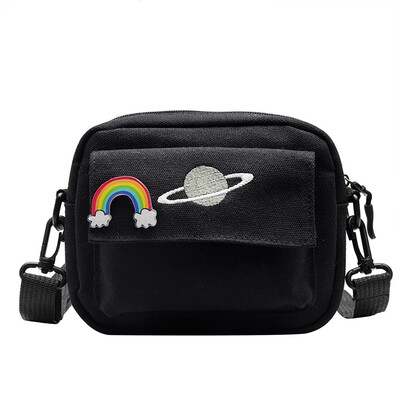 

Women Canvas Shoulder Bag Cute Embroidery Planet Messenger Bag Student Casual Crossbody Bag For Girls T10