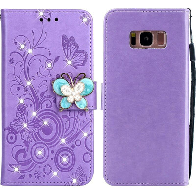 

MOONCASE Samsung Galaxy S8 Butterfly Rhinestone Embossed Leather Case - Purple