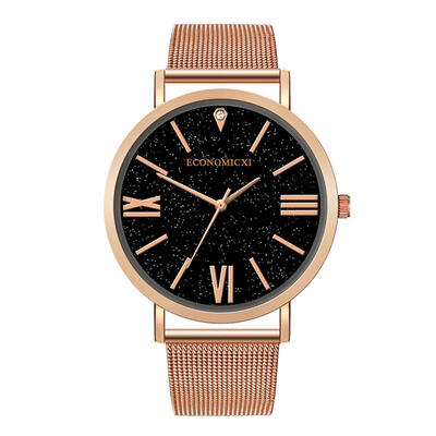 

ECONOMICXI Rhinestone Analog Watches Women Men Mesh Strap Quartz Wristwatch