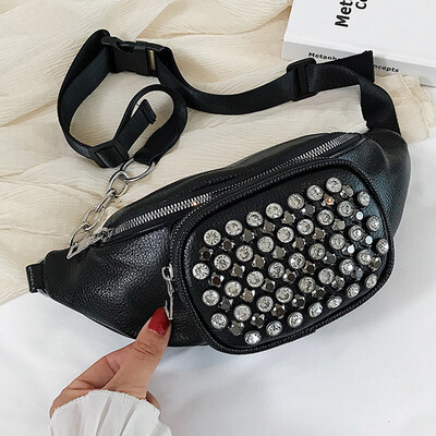 

Chest bag waist bag 2019 new 100 bright face oblique shoulder bag fashion leisure rivet girl satchel bag