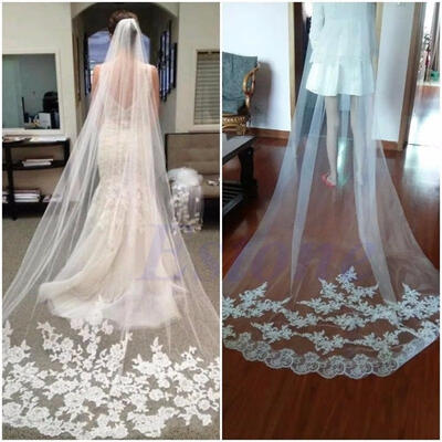 

Classic WhiteIvory Lace Edge Cathedral Length Wedding Bridal Veil With Comb