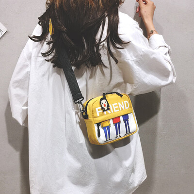 

Summer small fresh girl canvas bag handbag 2019 new wild single shoulder bag ins super fire Messenger bag