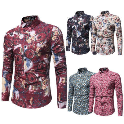 

Floral Luxury Men Slim Fit Shirts Long Sleeve Dress Shirt Casual T-Shirt Formal