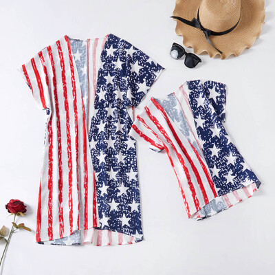 

Mommy＆Me Child Girls Stripe Printing Stars Family Clothes Dress 4th Of July