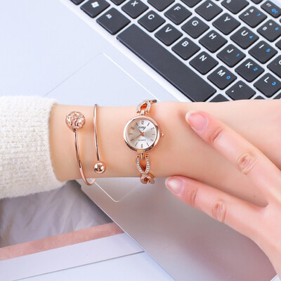 

2018 New Women Fashion Luxury Leisure Set Auger Leather Analog Stainless Steel Quartz Watch