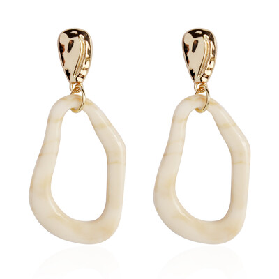 

Alloy Dangle Stud Earrings with Resin & 925 Sterling Silver Pins AntiqueWhite 62x30mm