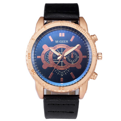 

〖Follure〗High-End New Geneva Mens Leather Strap Stainless Steel Quartz Analog Watch