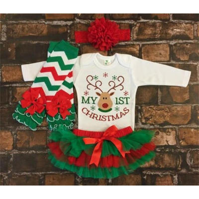 

Newborn Baby Girl Christmas Tops Romper Tutu Skirts Headband Clothes Set Outfits
