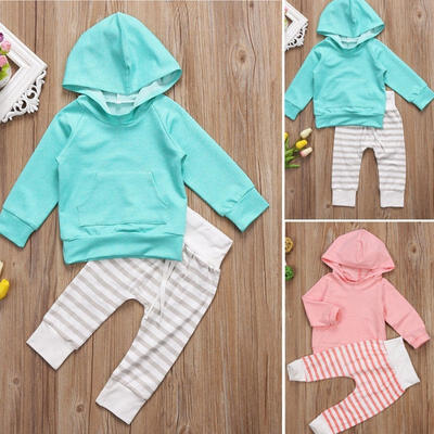 

Fashion Kids Newborn Baby Toddler Boy Girl Long Sleeve Hooded Tops Pants 2Pcs Outfits Set Clothes 0-5 Years