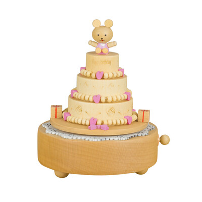 

Gobestart Wood Color Cake Shape Beech Wooden Clockwork Music Box Crafts Birthday Gift