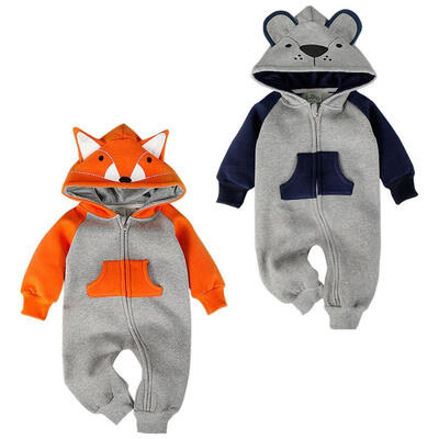 

Autumn Infant Baby Boy Girl Cotton Long Sleeve Hooded Romper Jumpsuit Outfit Clothes