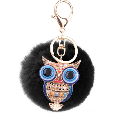 

8cm Rex Rabbit Fur Ball Owl Keychain Cute Animal Lady Bag Mobile Phone Pendant