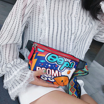 

Tailored Women Chest Shoulder Bag Graffiti Printed Wide Shoulder Strap Messenger Bag BU