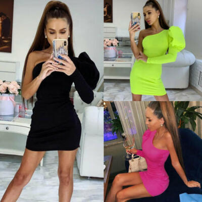 

Women Fashion Summer Mini Dress Casual One Shoulder Evening Party Cocktail Sexy