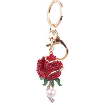 

Ebay explosion red rose key ring men&women bag mobile phone car diamond keychain fashion small gifts