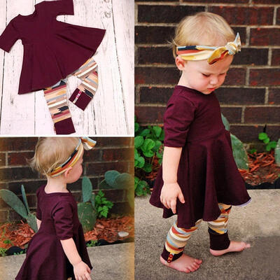 

Thanksgiving Day Kids Baby Girls Outfit Clothes T-shirt Tops DressPants Set
