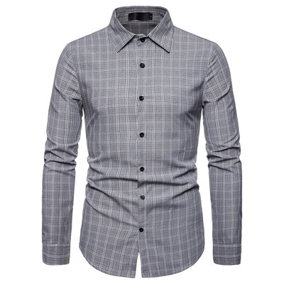 

Tailored Fashion Men Plaid Business Casual Long Sleeve Turn-down Collar Shirts
