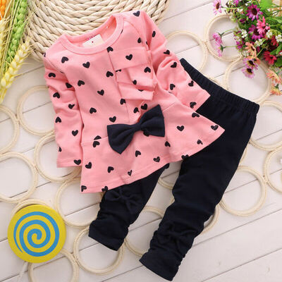

Kid Girls Long Sleeve Outfits TopLegging Pants Bowknot Cotton Toddler Set