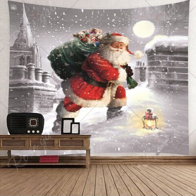 

Christmas Cartoon Art Home Wall Hanging Tapestry Bell Santa Fireplace Printed Wall Ornamentation Xmas Wall Decor