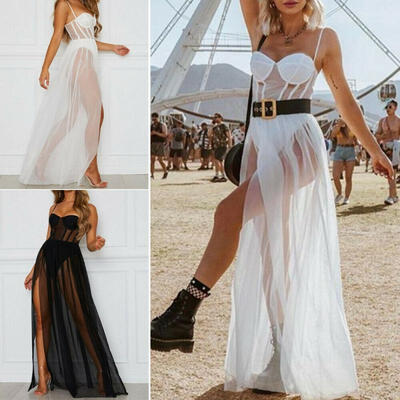 

Women&39s Mesh Sheer Sling Bikini Cover Up Casual Star Long Dress Summer Beach not include bikini