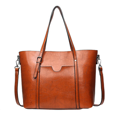 

Women Casual Solid Color Large Capacity Shoulder Bag Faux Leather Tote Handbag