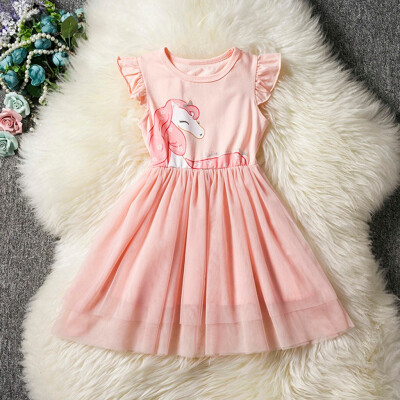 

Children Kids Girl Fly Sleeved Cartoon Animal Gauze Princess Tutu Dress