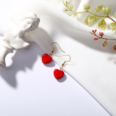 

Women Japanese And Korean Style Fashion Design Sweet Pearl Earrings Red Love Geometric Asymmetrical Peach Heart Earrings