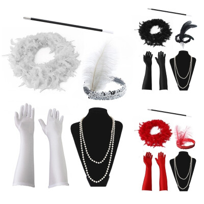 

5PCS Halloween Flapper Girl Fancy Dress Accessories Charleston Gangster Gatsby Girl Costume Kit