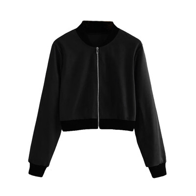 

Toponeto Women Short Coat Stand Collar Casual Baseball Jersey Zipper Overcoat Outwear