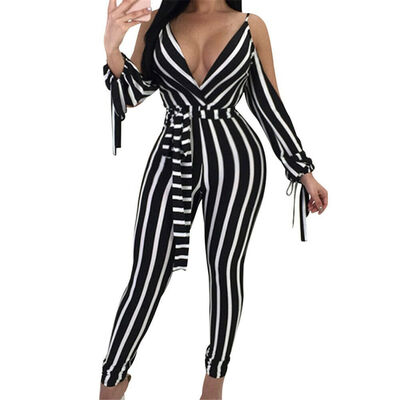 

Women Fashion Sleeve Strap Slim Bodycon Stripe Jumpsuit Romper Trousers Clubwear