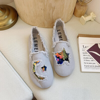 

Womens shoes 2019 New single shoes Summer Korean version 100 flat-soled bean shoes cute students soft soles pedal shoes