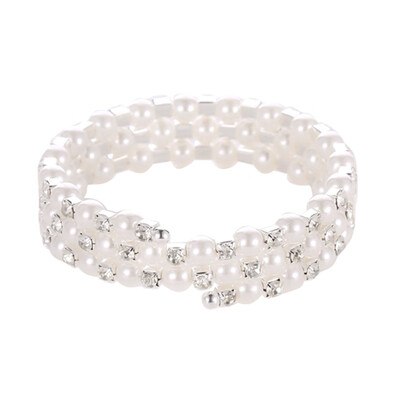 

Elegant Women Rhinestones Rows Faux Pearl Bracelets Bangles Wedding Party Jewelry Gifts