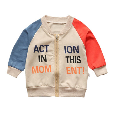 

Baby Boy Cotton Sweatshirt Outerwear Alphabet Print Casual Zipper Patchwork Color Sweatshirt Kids Coat Outfits
