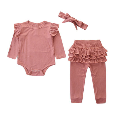 

Autumn Baby Girl Long Sleeve Solid Romper Tops Skirt Trousers Headband Outfits Clothes
