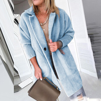 

Womens Casual Long Sleeve Lapel Collar Cardigan Solid Loose Button Outwear Coat